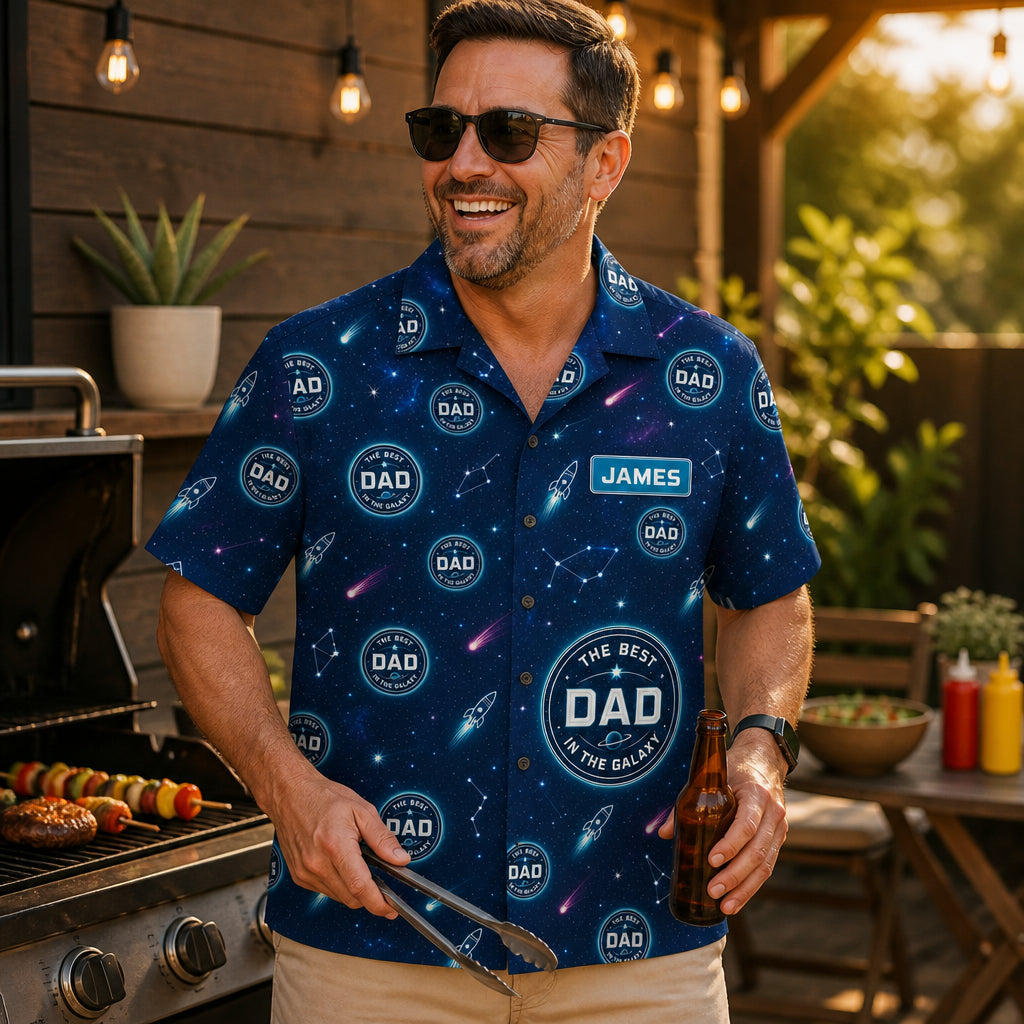 Best Dad in the Galaxy – Mission Patch Hawaiian Shirt (Personalized Name) - Lifestyle 2