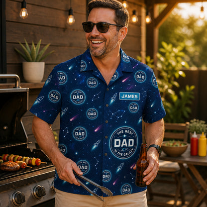 Best Dad in the Galaxy – Mission Patch Hawaiian Shirt (Personalized Name) - Lifestyle 2