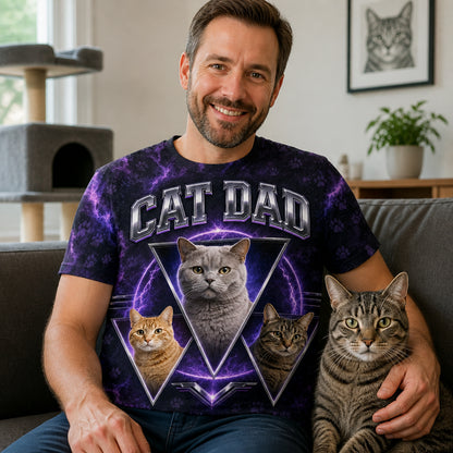 Cat Dad – Custom 3-Photo Tee - Lifestyle 1