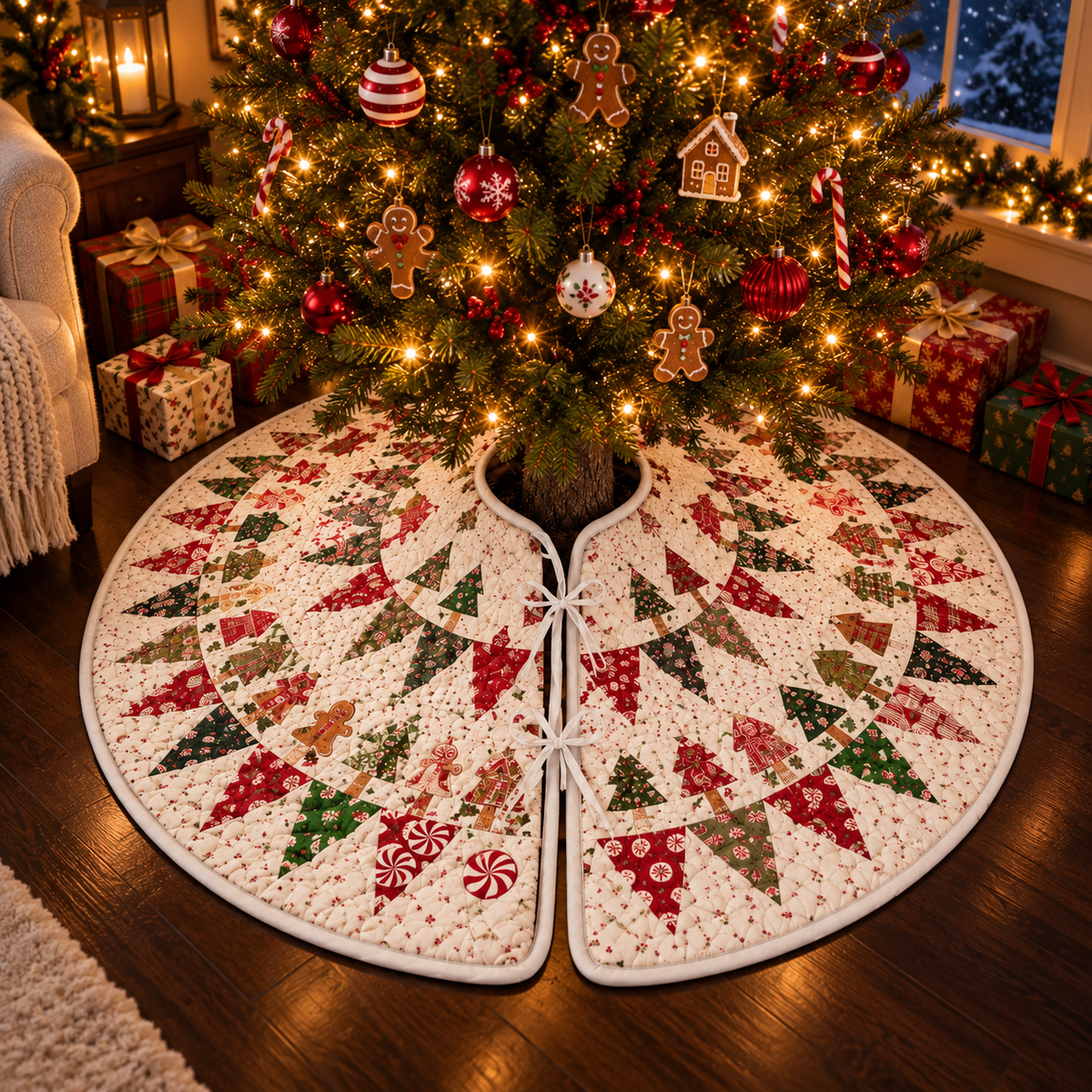 Gingerbread Christmas Tree Skirt, Red & Green Patchwork Holiday Tree Decor 03c0ff38-159b-4607-aeda-590873ab2aa9-banner-1.png