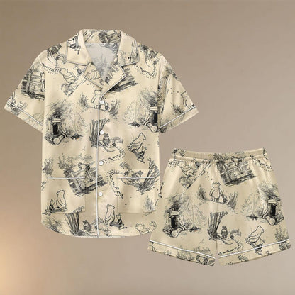 Vintage Pooh Satin Pajama Set for Women, Aesthetic Sketch Print Sleepwear, Cute Classic Pajamas, Cozy Gift for Her 0410df8f-00be-4cc8-8fa6-828749938387-m5.jpg
