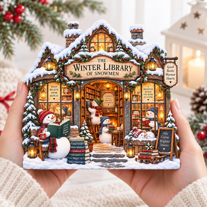 Personalized Snowman Library Wooden Block, Personalized Winter Bookshop Christmas Decor, Book Lover Shelf Sign, Reading Lover Gift 047b7b28-f6aa-4ef0-8556-eea574bc4605-3.jpg