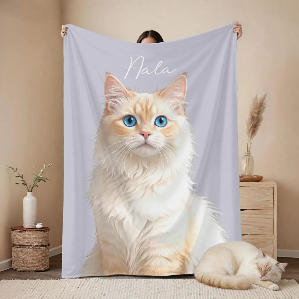 Custom Pet Photo Blanket, Personalized Dog Portrait Blanket