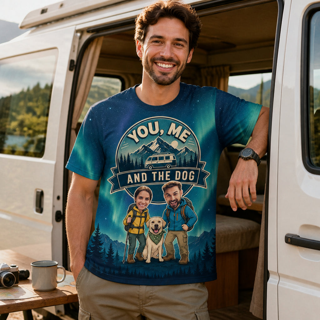 You, Me and the Dog – Road-Trip AOP Tee (3 Face Uploads) - Lifestyle 2