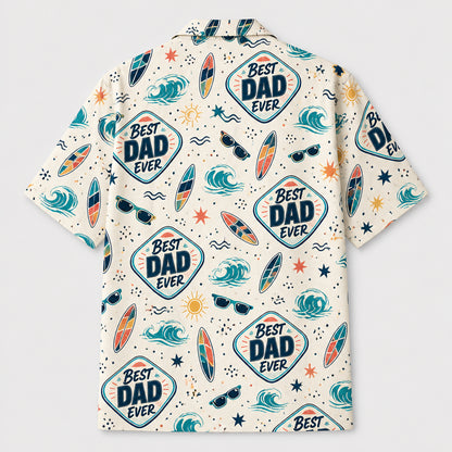 Best Dad Ever Surf Badge Photo Hawaiian Shirt - Back view