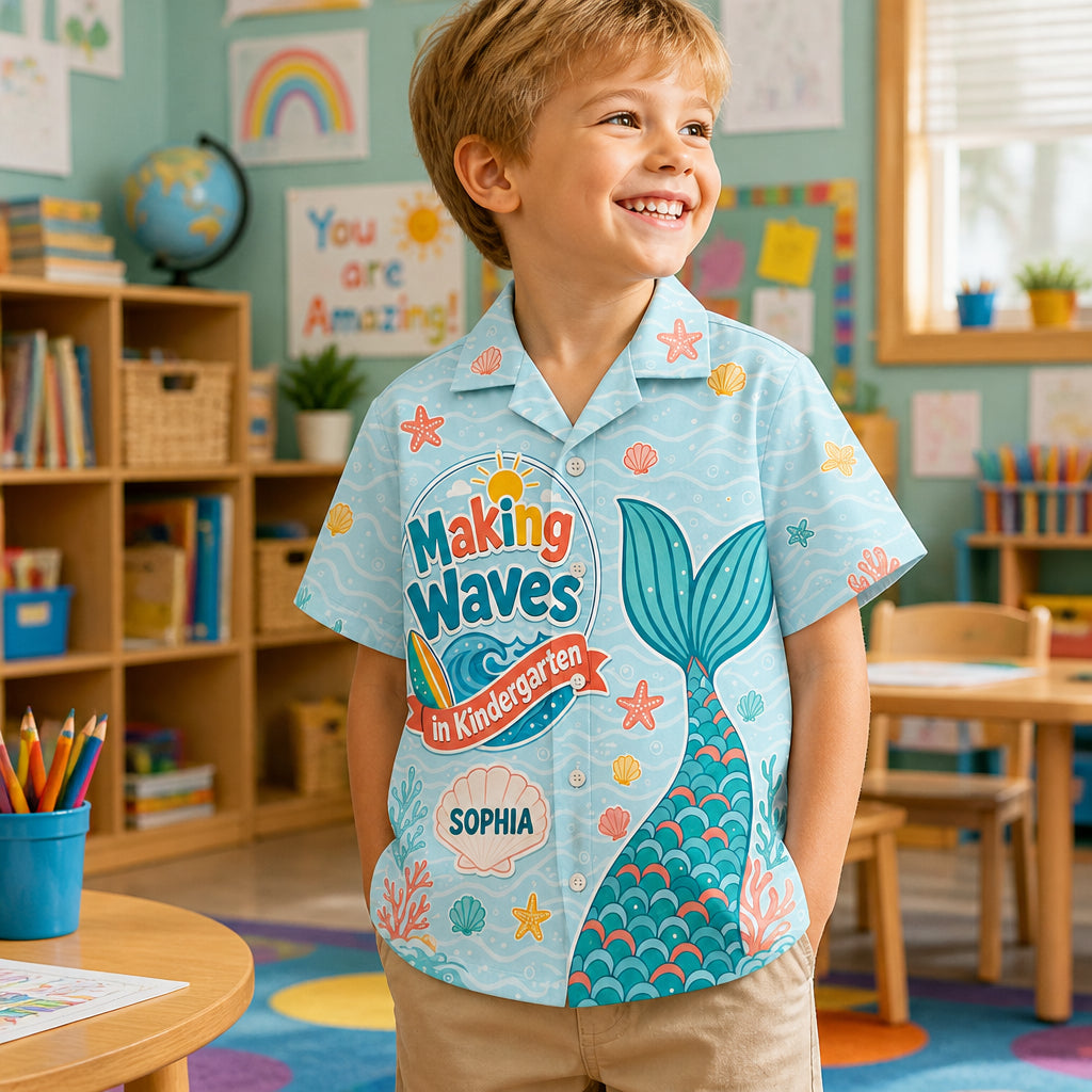 Making Waves in Kindergarten – Kids Hawaiian Shirt (Personalized Name) - Personalized Hawaiian Kids Shirt - AOP 05be17ed-d9e1-4e4e-930c-2f45d3a5780d.jpg