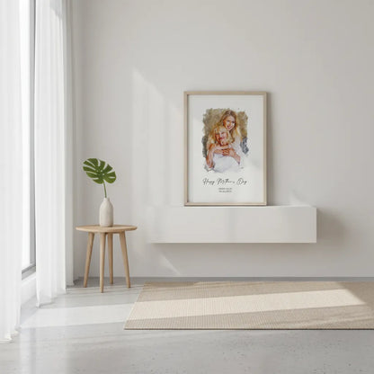 Custom Watercolor From Photo Print - Personalised Mother's Day Portrait Poster