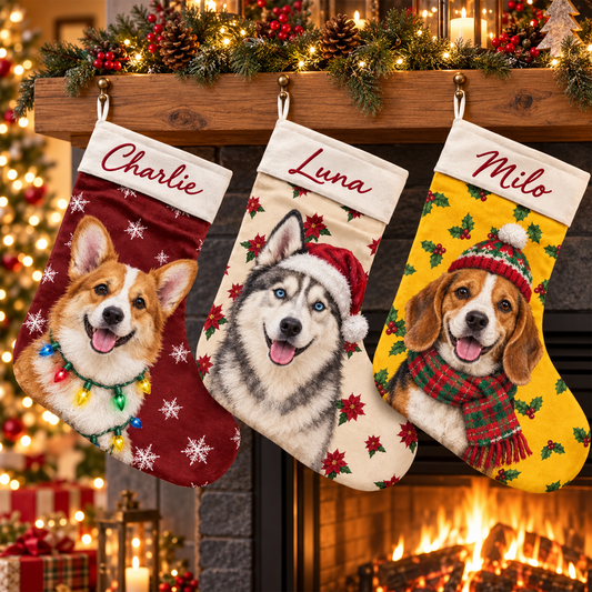 Christmas Gift For Dog Lovers - Personalized Custom Photo & Name Pet Dog Portrait With Holly Snowflake Poinsettia Christmas Stocking 06048ebe-f147-46bc-b29b-ea7040dd61ee-4.png