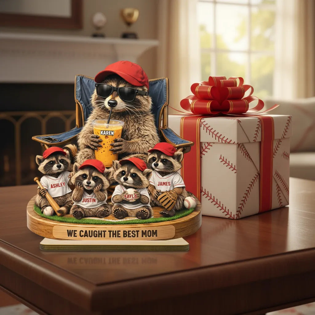 Raccoon We Caught the Best Mom - Personalized 2-Layered Wooden Plaque