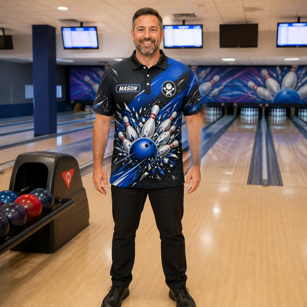 Personalized NAME Smash Bowling Polo Shirt – Custom Name, All-Over Print