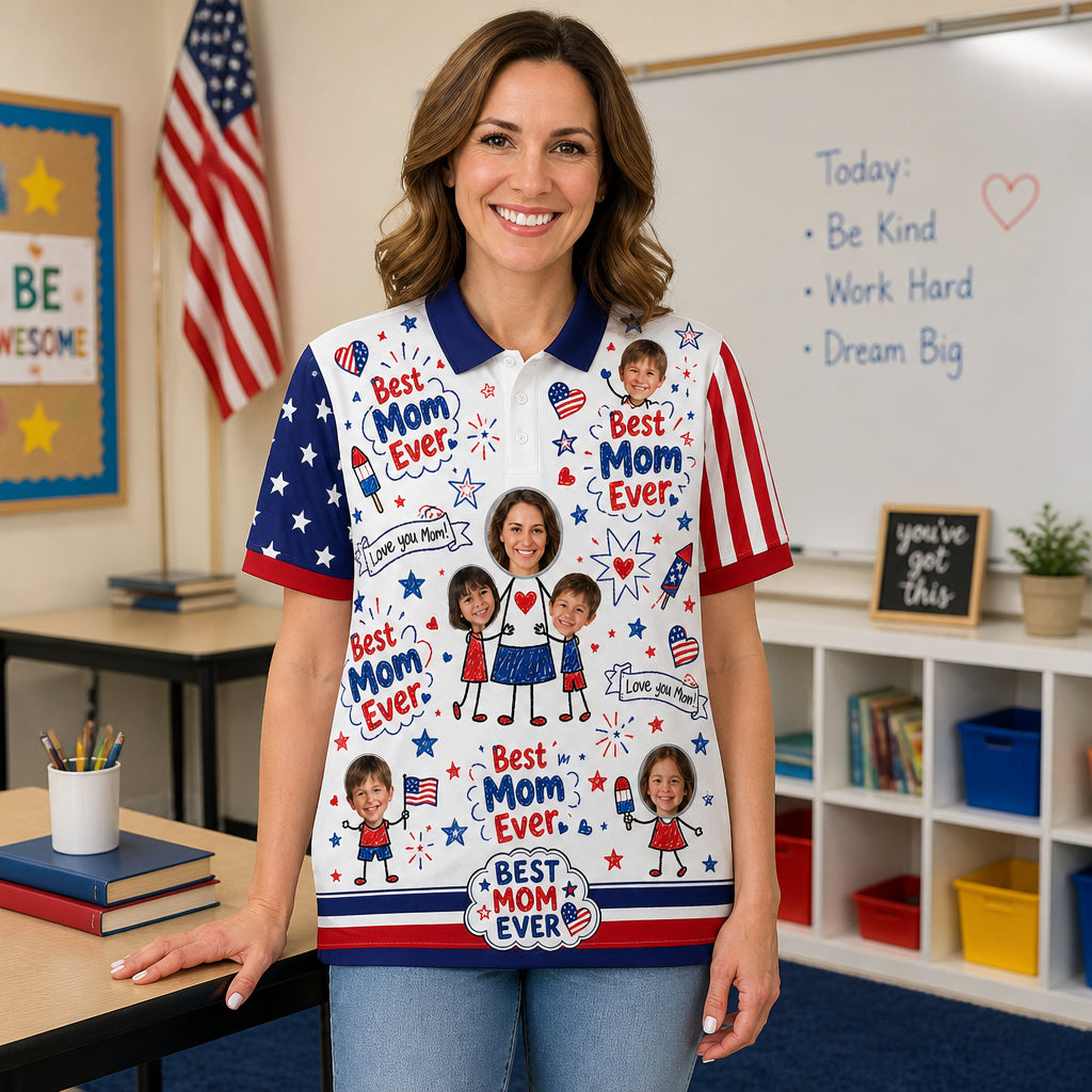 Best Mom Ever Patriotic Photo Polo - Lifestyle 2