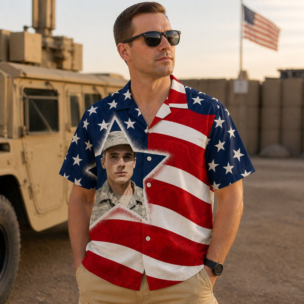 Custom Soldier Photo Patriotic Hawaiian Shirt - Lifestyle 1