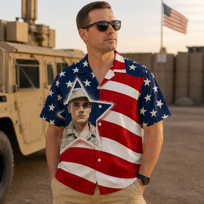 Custom Soldier Photo Patriotic Hawaiian Shirt - Lifestyle 1