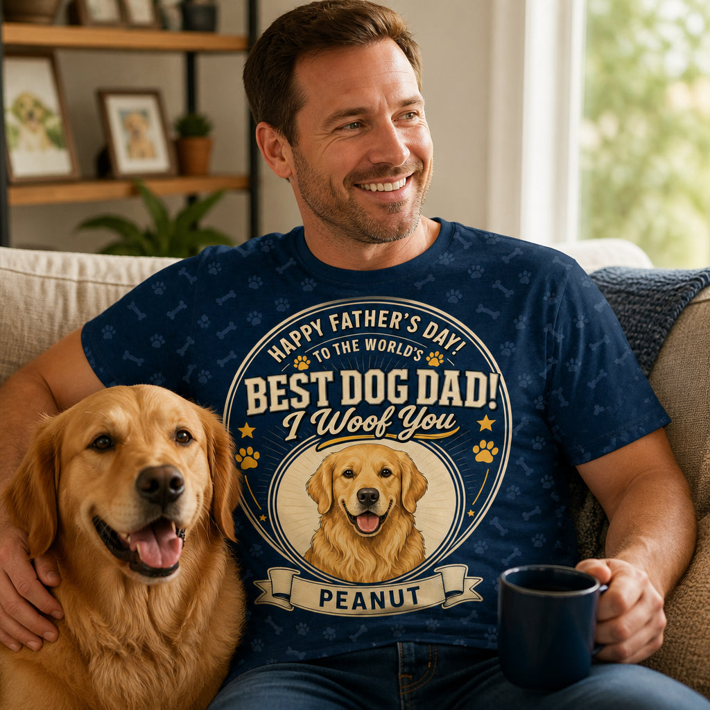 World's Best Dog Dad — Custom Pet Photo AOP Tee - Lifestyle 2