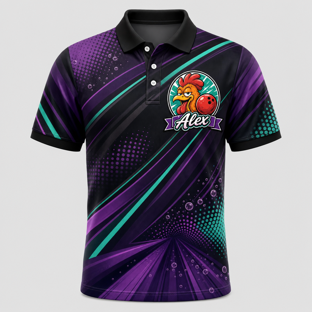 Personalized Strike Rooster Bowling Polo Shirt – Custom Name, All-Over Print