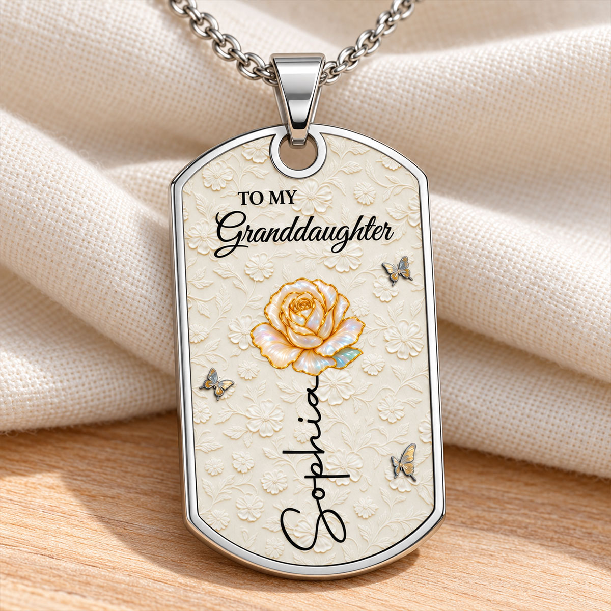 To My Granddaughter Love You Forever Flower Necklace,Personalized Custom Dog Tag Necklace,Gift For Granddaughters 09a960de-6b8f-44dc-af4c-6b2a9e1bb258-4.jpg