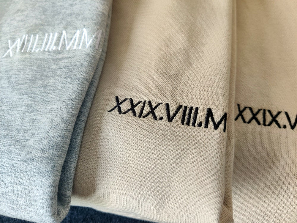 Personalized Roman Numeral Anniversary Sweatshirt, Custom Embroidered Date Hoodies, Matching Couple Wedding Crewneck, Beige Khaki Hoodie 0_1abfacb3-44e8-4117-9cd1-22ac3753fdab.jpg
