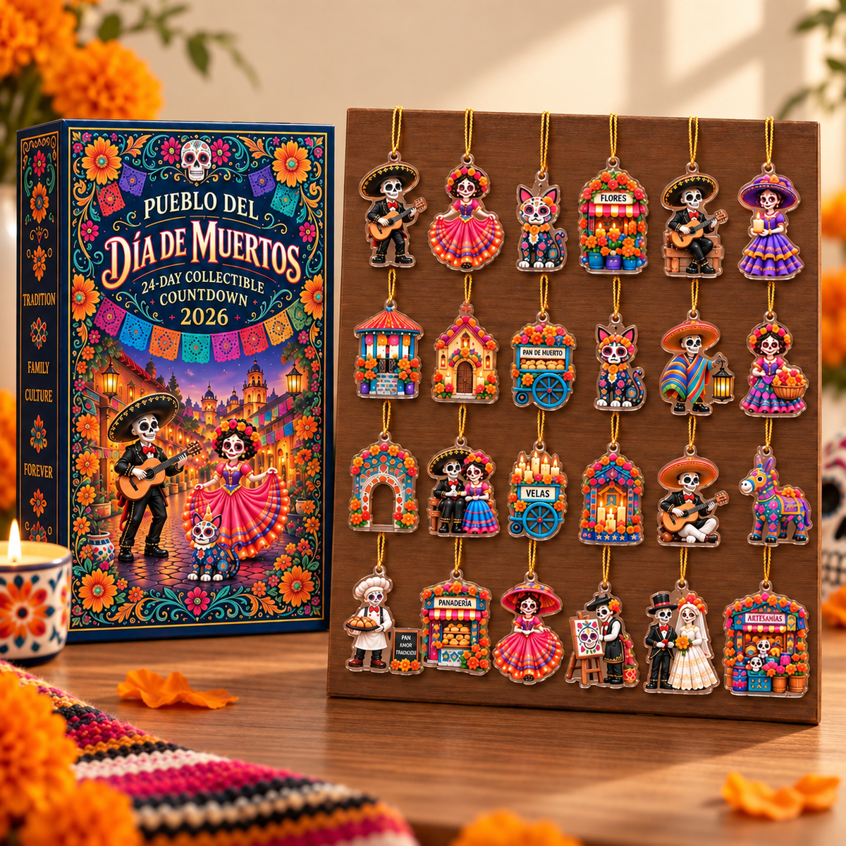 2026 Día de Muertos Countdown Calendar with 24 Hanging Charms – Mexican Day Of The Dead Collectible Ornament Set 0a6c7764-fe82-4cb0-92fb-59ef5228c58e-vent1.png