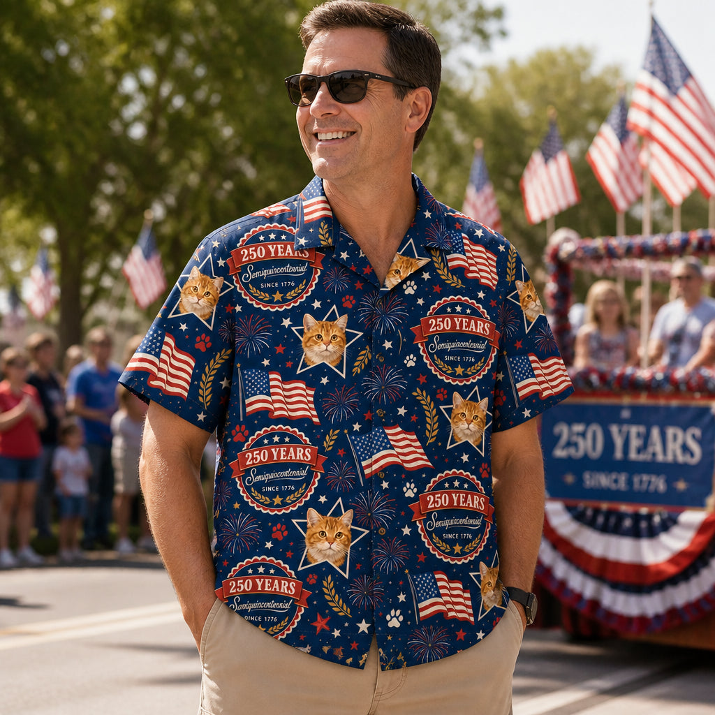 USA 250 Cat Celebration Hawaiian Shirt - Lifestyle 1