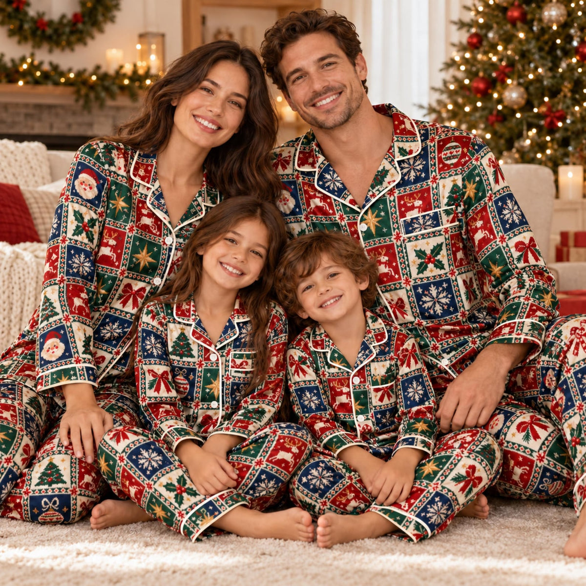 Matching Family Christmas Pajamas, Satin Pajama Set with Vintage Patchwork Print 0be0928c-4458-455e-bd92-c178ff74cedc-il_1588xN.8675798599_7yic.jpg