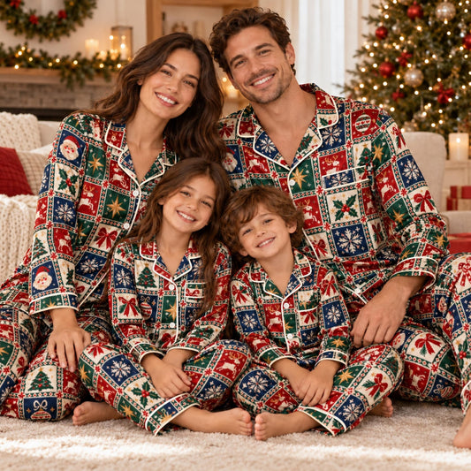Matching Family Christmas Pajamas, Satin Pajama Set with Vintage Patchwork Print 0be0928c-4458-455e-bd92-c178ff74cedc-il_1588xN.8675798599_7yic.jpg