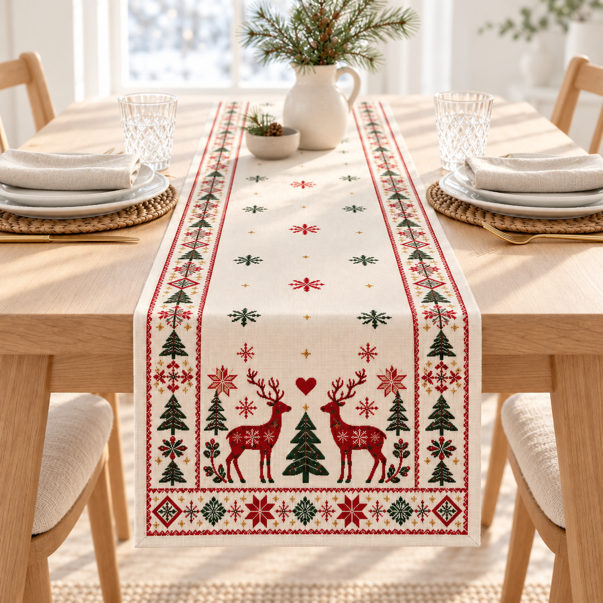 Nordic Reindeer Christmas Table Runner, Scandinavian Holiday Table Decor, Rustic Winter Dining Table Linen 0c54858c-bc7e-4333-9d16-5ff8d06dcba0-Airy-Scandinavian-Christmas-Table-Runner-4.png