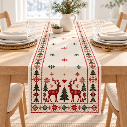 Nordic Reindeer Christmas Table Runner, Scandinavian Holiday Table Decor, Rustic Winter Dining Table Linen 0c54858c-bc7e-4333-9d16-5ff8d06dcba0-Airy-Scandinavian-Christmas-Table-Runner-4.png