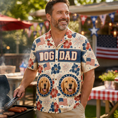 Patriotic Dog Dad Hawaiian Shirt – 2 Pet Photo Edition - Lifestyle 1