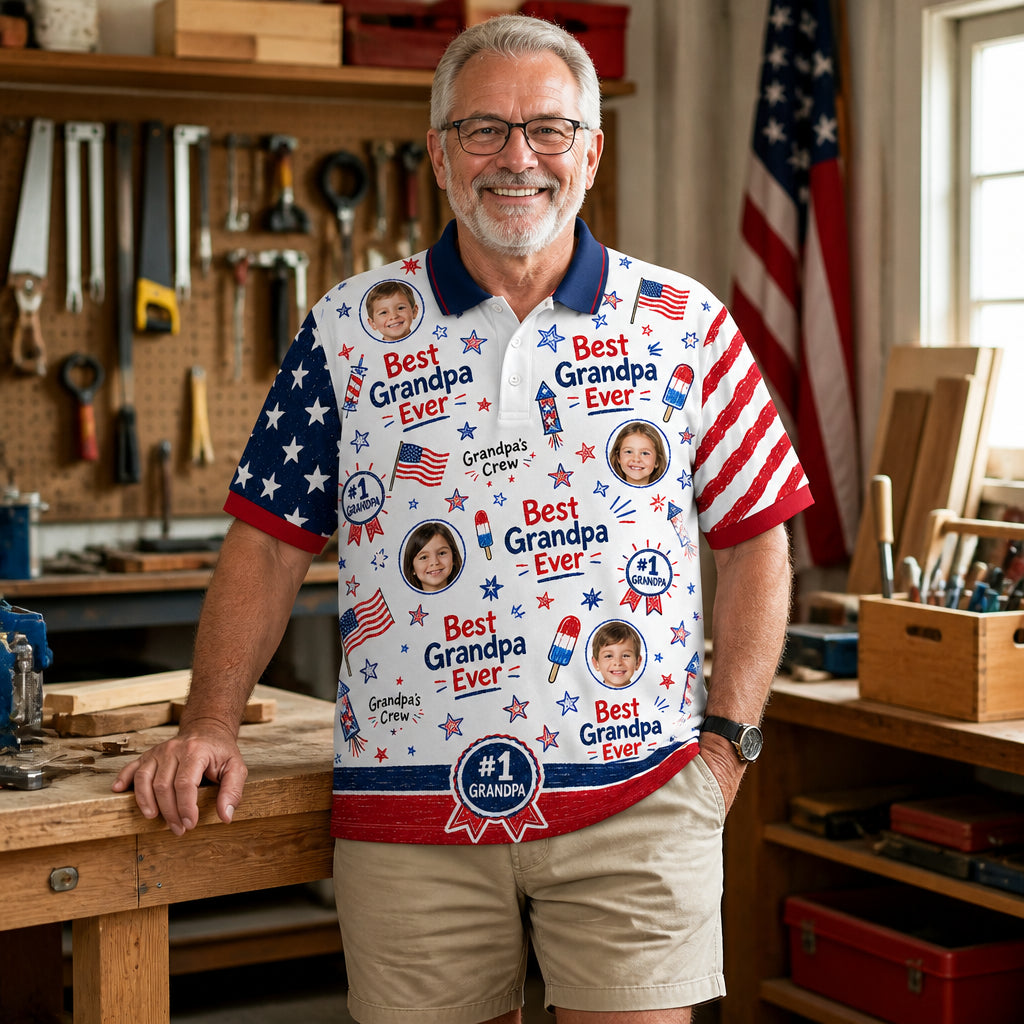 Best Grandpa Ever Patriotic Photo Polo - Lifestyle 2