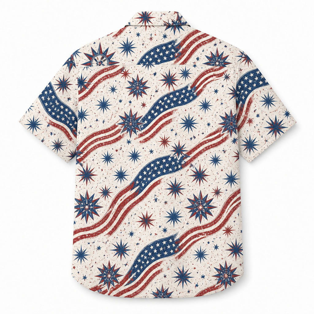 Custom Pet Face Patriotic Hawaiian Shirt - Back view