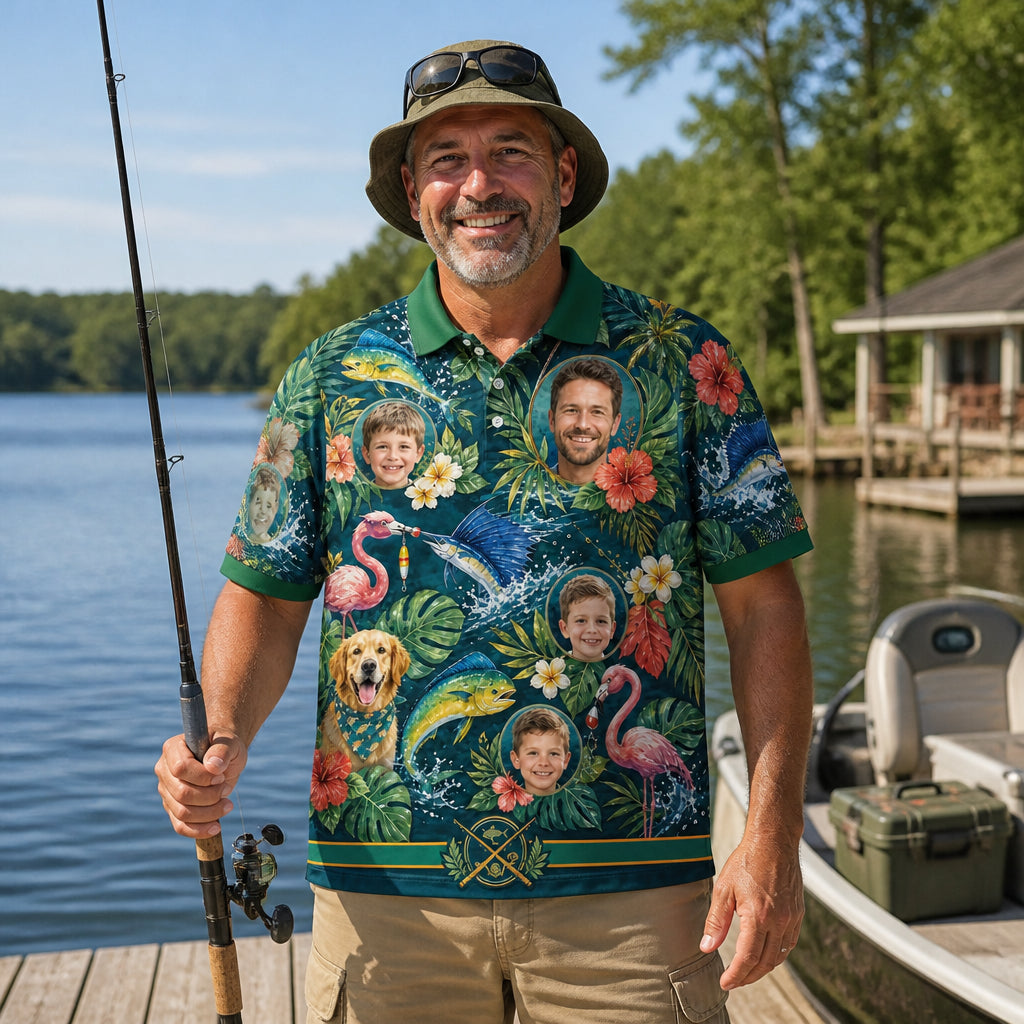 Fishing Dad Tropical Family Polo - Lifestyle 2