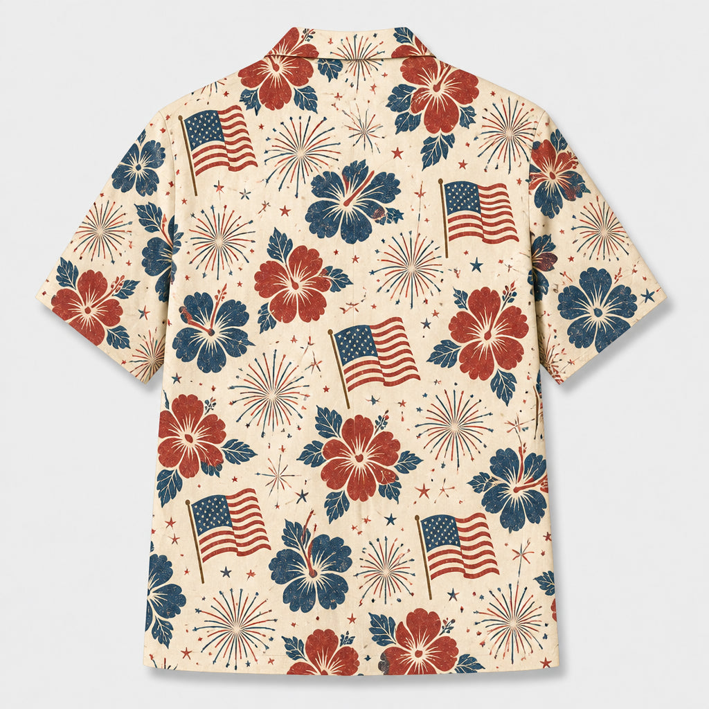 Patriotic Dog Dad Hawaiian Shirt – 2 Pet Photo Edition - Back view