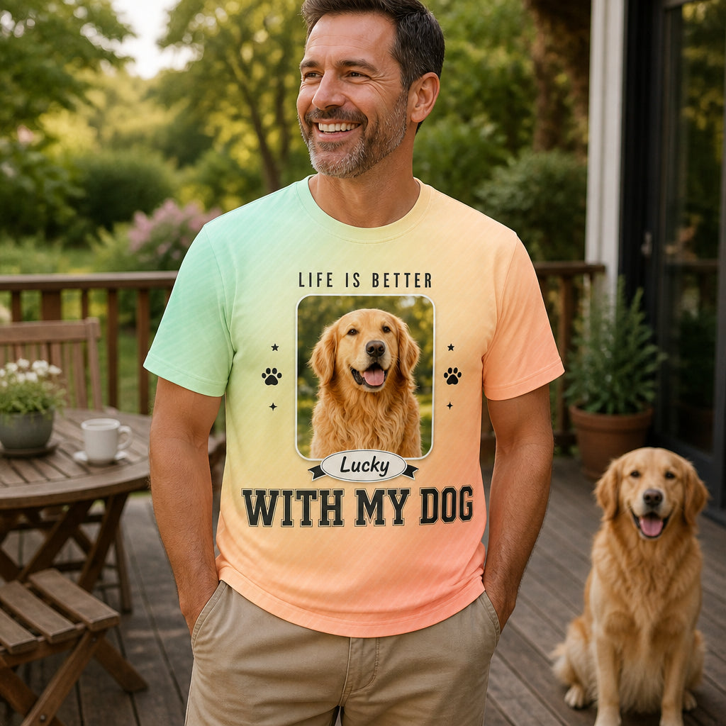 Life Is Better With My Dog — Custom Pet Photo AOP Tee - Lifestyle 2