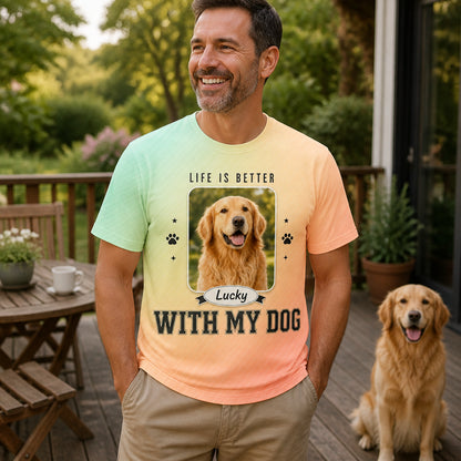 Life Is Better With My Dog — Custom Pet Photo AOP Tee - Lifestyle 2