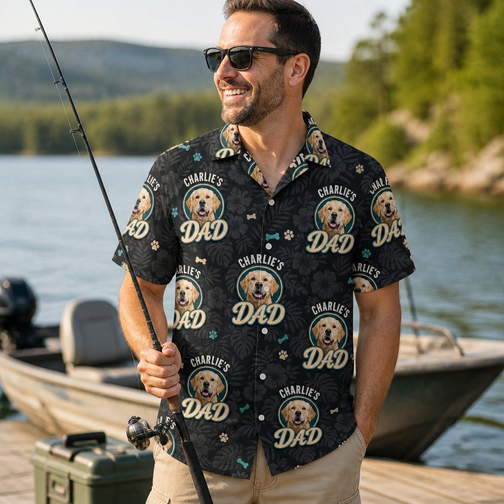 Pet Name’s Dad – AOP Hawaiian Shirt (Photo + Name) - Lifestyle 1