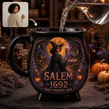 Personalized Magical Cauldron Photo Halloween Black Ceramic Witch Mug – Fantasy Halloween Gift