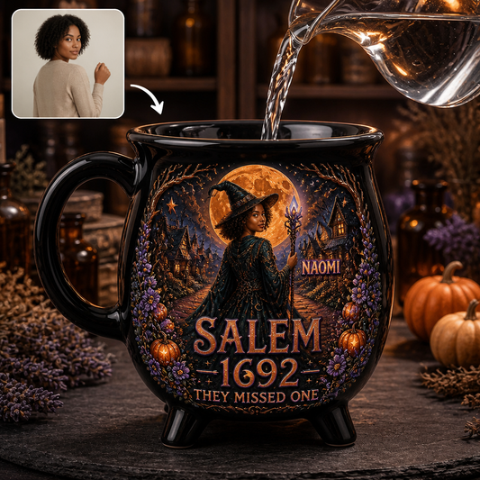 Personalized Magical Cauldron Photo Halloween Black Ceramic Witch Mug – Fantasy Halloween Gift