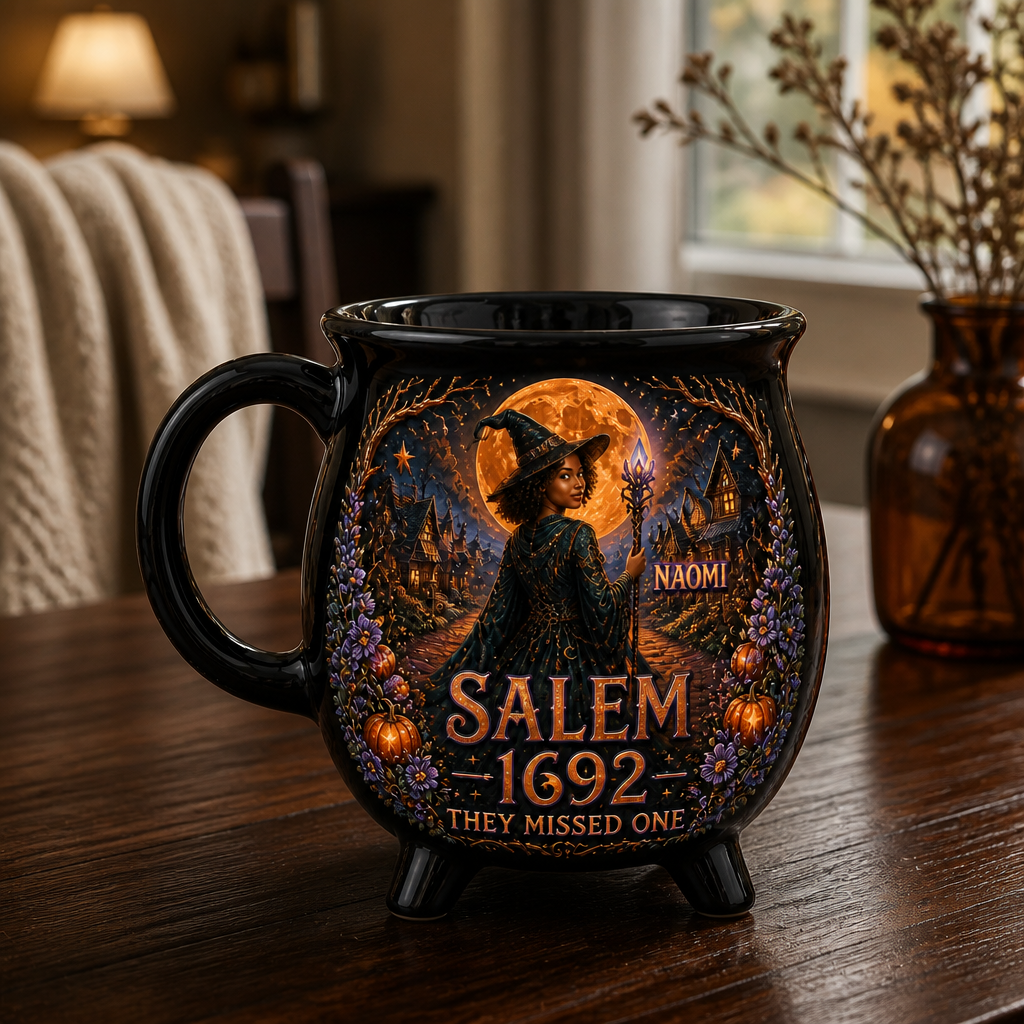 Personalized Magical Cauldron Photo Halloween Black Ceramic Witch Mug – Fantasy Halloween Gift