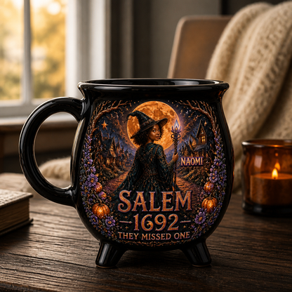 Personalized Magical Cauldron Photo Halloween Black Ceramic Witch Mug – Fantasy Halloween Gift