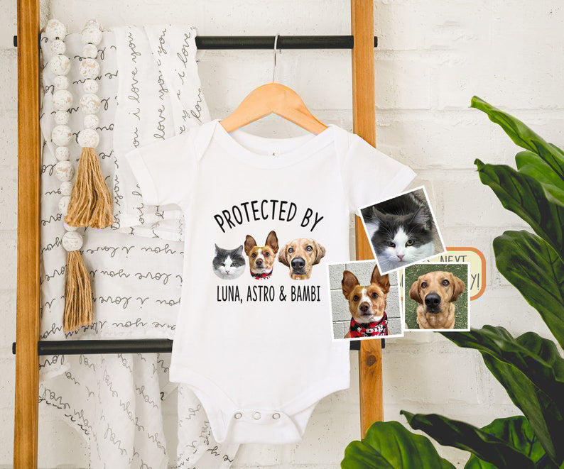 Custom Protected by Pets , Upload Photo Dogs and Cats, Personalized Baby Shower Gift, Baby Girl, Baby Boy Bodysuit 11_b8068d8b-c5ae-4821-8575-9f05c0993e99.jpg