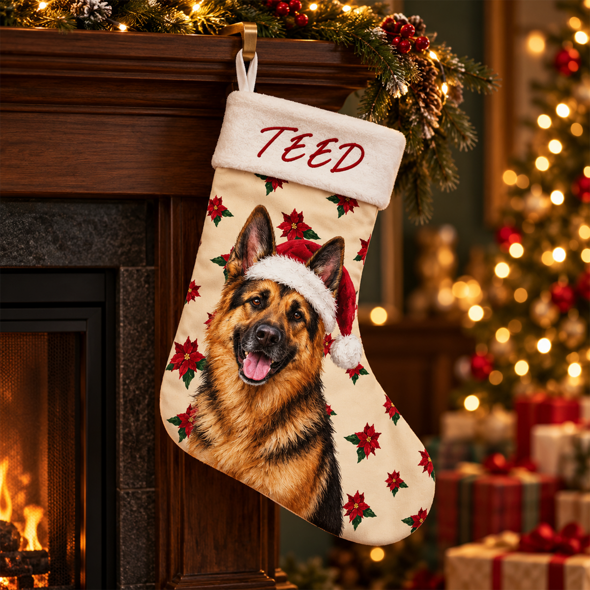 Christmas Gift For Dog Lovers - Personalized Custom Photo & Name Pet Dog Portrait With Holly Snowflake Poinsettia Christmas Stocking 11c0a61e-e69d-4f8d-a384-944a039634c6-2.png