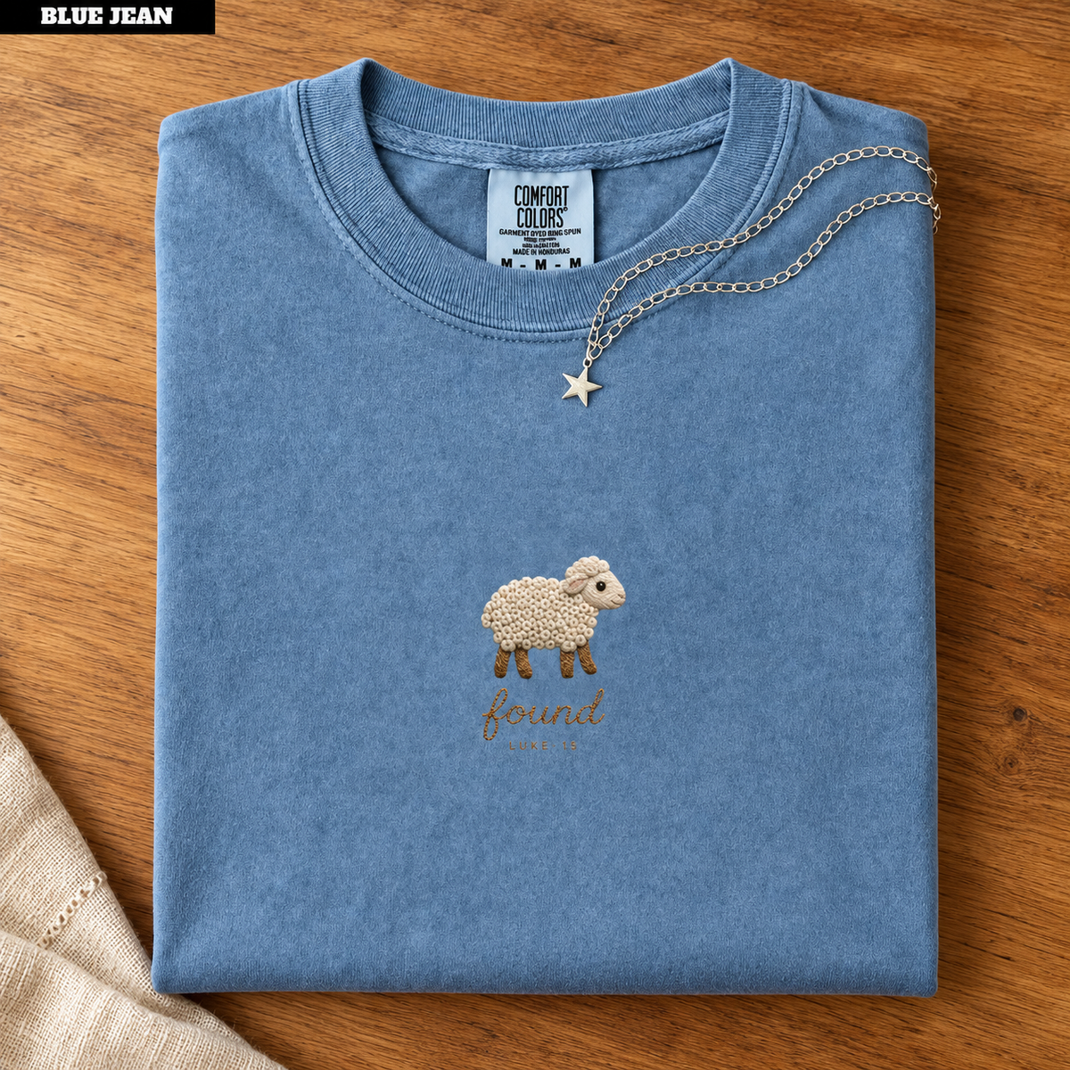 Lost Sheep Shirt Women, Minimalist Found Lamb Luke 15 Christian Tee, Faux Embroidered Keepsake, Dainty Baptism Gift For Hers 12849986-5872-4892-9580-494f63007e6d--o-thun-xanh-jean-tr-n-b-n-g-4.png