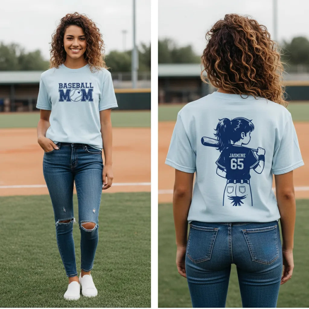 Personalized Baseball Mom Shirt Custom Kids Name & Number Tee