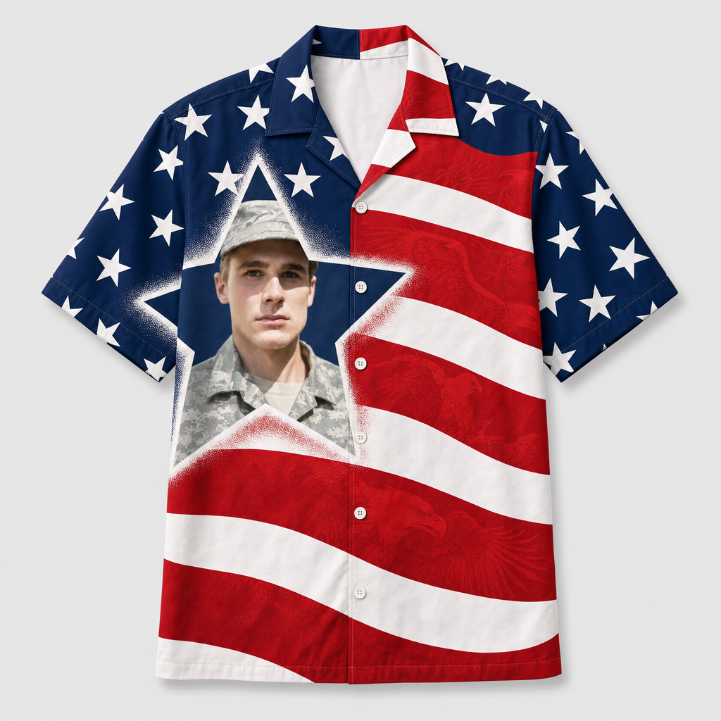 Custom Soldier Photo Patriotic Hawaiian Shirt - Hero