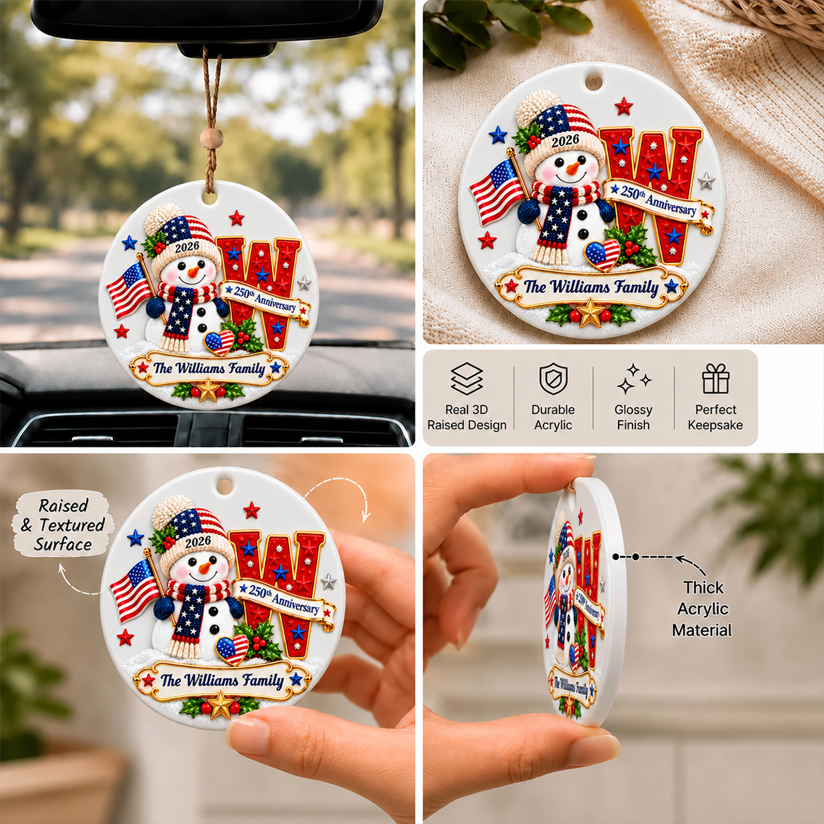 Patriotic Snowman Initial Custom Name - Real 3D Raised Ornament 1496cd99-aeb8-42e2-a17d-d07f0b5ab1a0-5-3-.png
