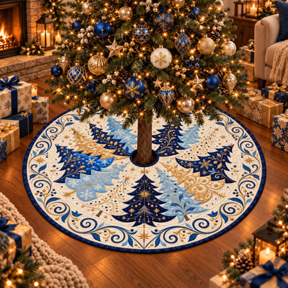 Blue & Gold Quilted Christmas Tree Skirt – Elegant Winter Tree Design with Red Bow Ties, Cozy Holiday Home Decor 14a8b624-ca91-49ff-97a6-8ad0458ee49e-1.jpg