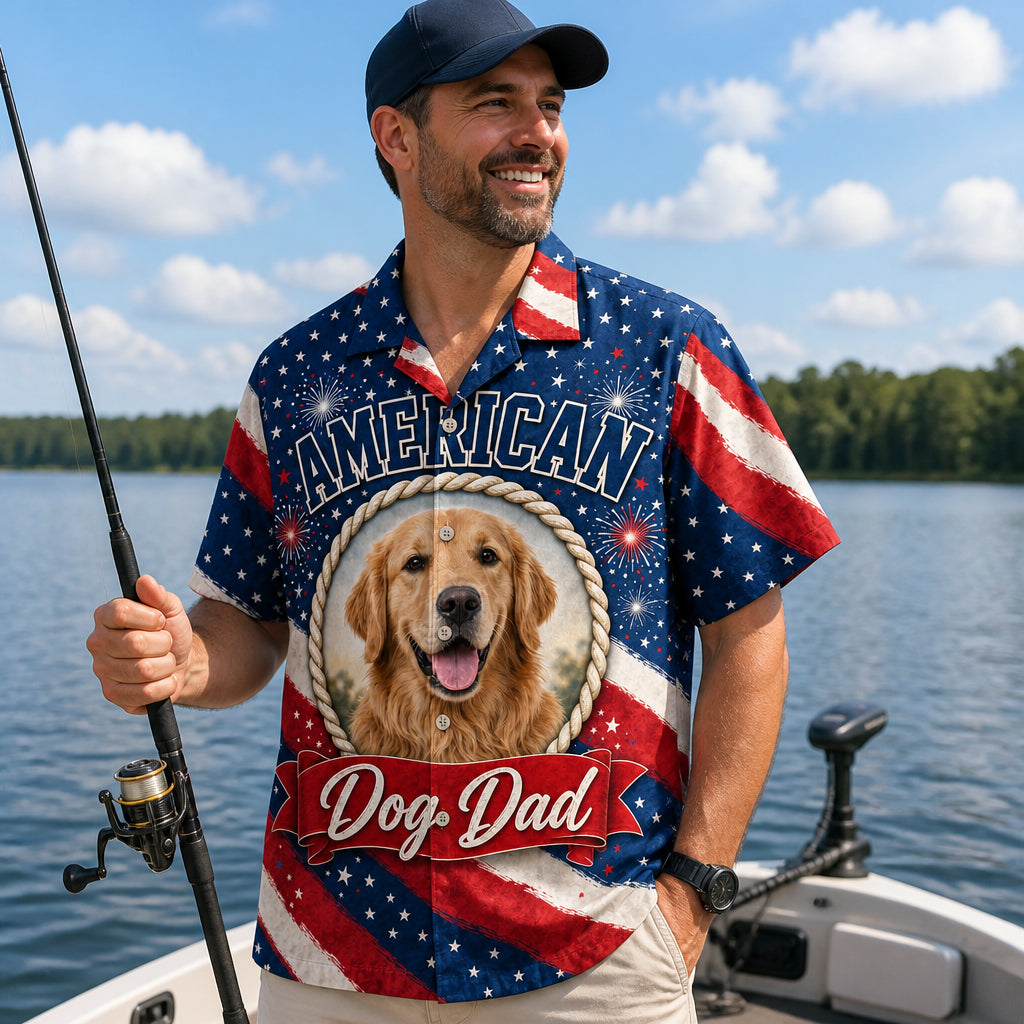 American Dog Dad Photo Hawaiian Shirt - Lifestyle 1