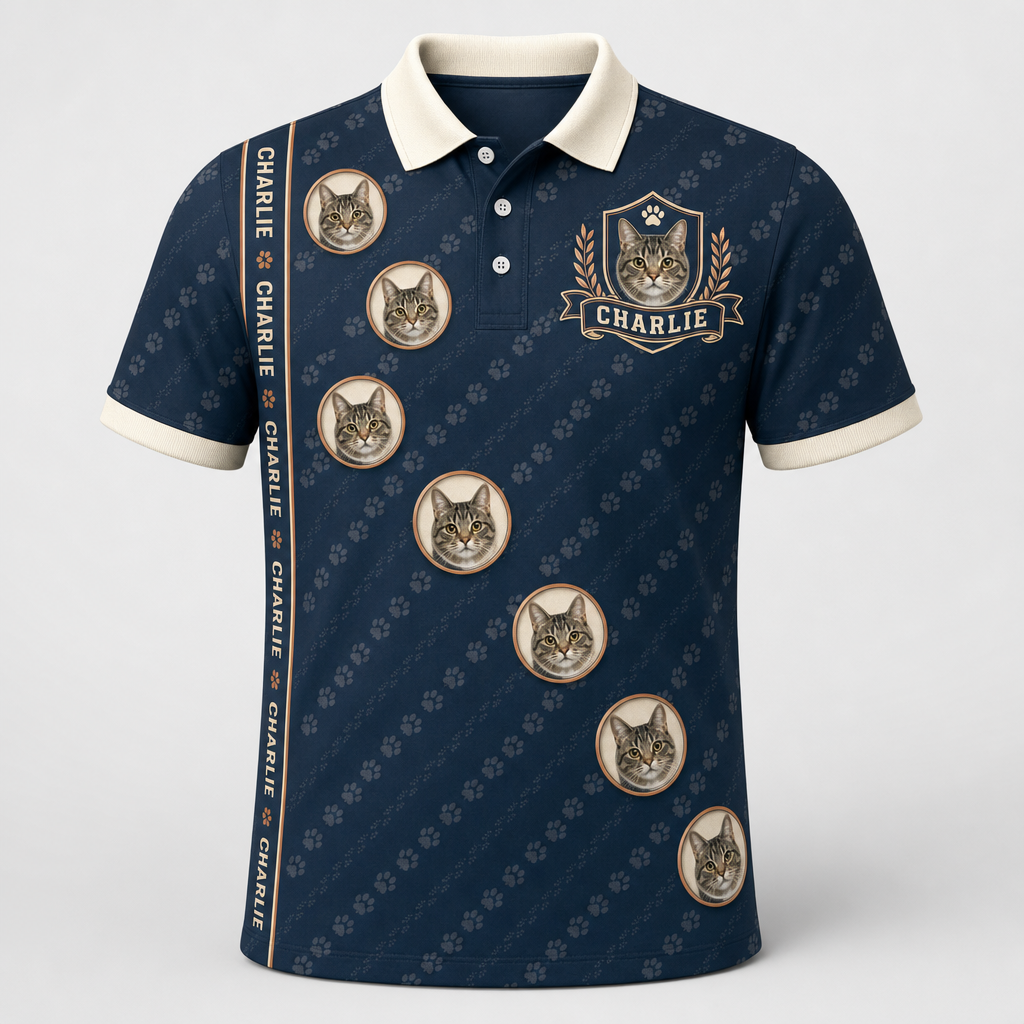 Custom Cat Photo + Name AOP Polo - Hero