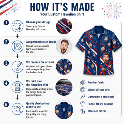 Patriotic Face Pattern Hawaiian Shirt - How it is made