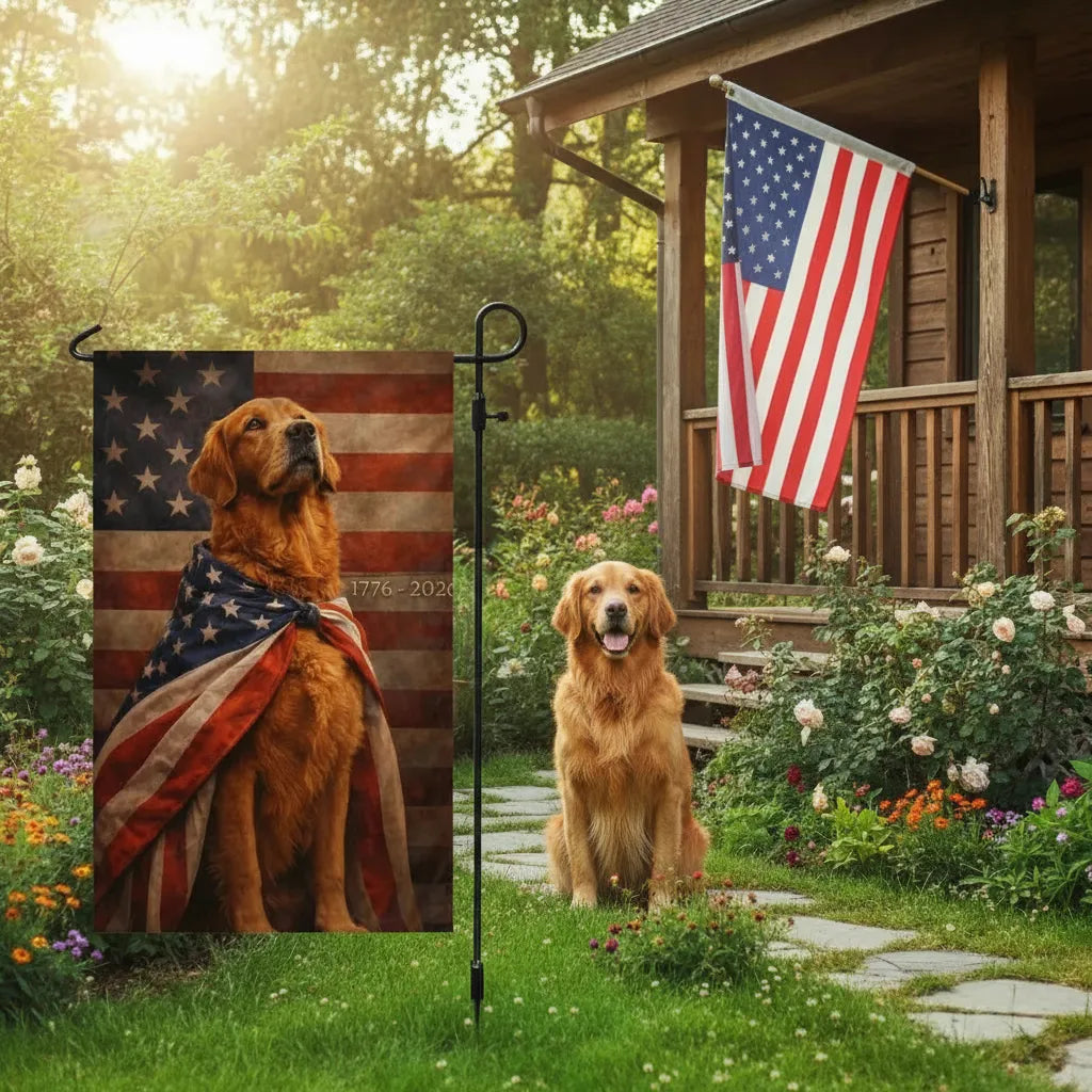 Custom Dog Photo American Patriot Garden Flag